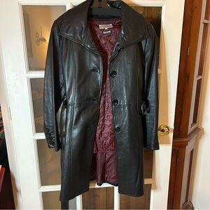 Pelle Studio Thinsulate Black Leather Coat with Burgundy Quilted Lining